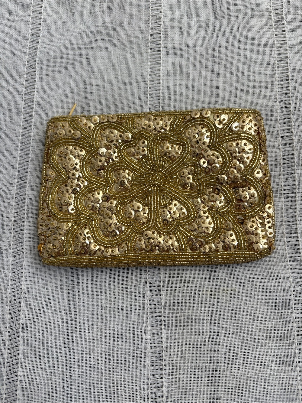 La Rangle Gold Vintage Handed Beaded and Sequin Clutch